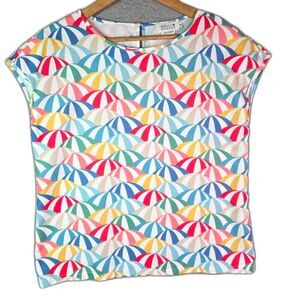 Molly Bracken Womens Blouse M Multicolor Umbrella Print Keyhole Back